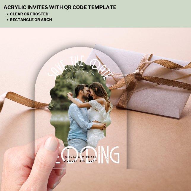 ACRYLIC Photo Save Date Modern Elegant White Text Invitations (Creator Uploaded)