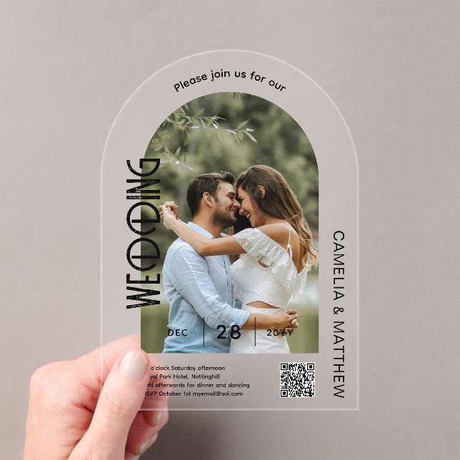 ACRYLIC Photo Wedding Invite Modern QR Code RSVP Acrylic Invitations (Insitu (Handheld))