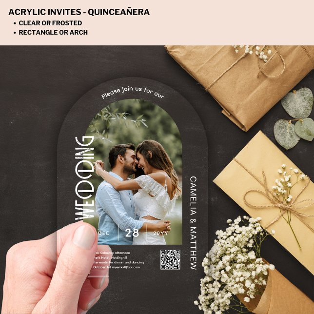 ACRYLIC Photo Wedding Invite Modern QR Code RSVP Acrylic Invitations (Creator Uploaded)