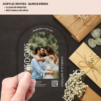ACRYLIC Photo Wedding Invite Modern QR Code RSVP Invitations