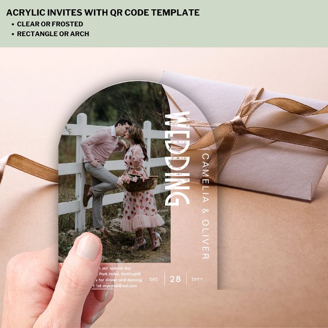 ACRYLIC Photo Wedding Modern Arch White Text Invitations (Creator Uploaded)