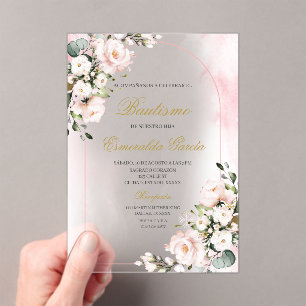 Acrylic pink floral baptism acrylic invitations
