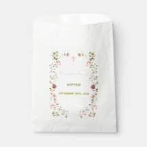 Acrylic Pink Floral Baptism Favor Bag with Cross
