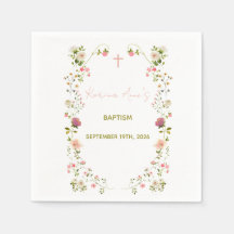 Acrylic Pink Floral Baptism Napkins with Cross