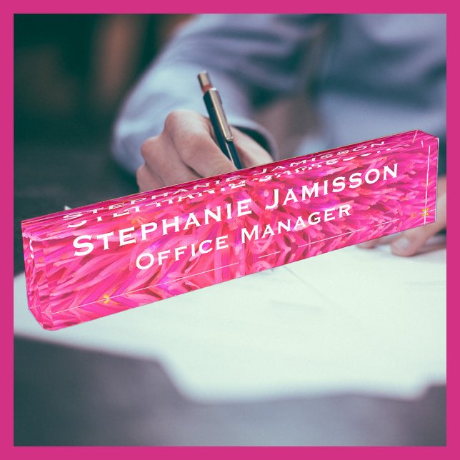 Acrylic Pink Floral Macro Abstract Name Title Desk Name Plate (Creator Uploaded)