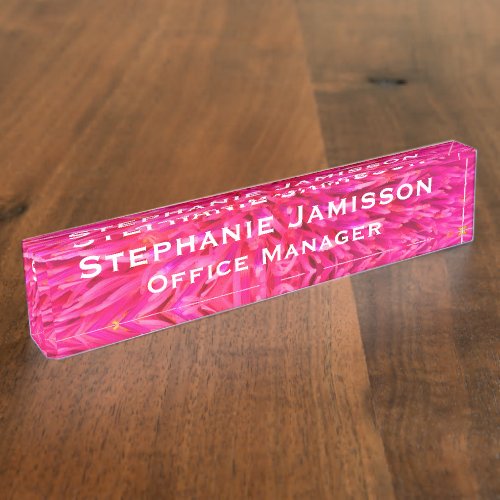 Acrylic Pink Floral Macro Abstract Name Title Desk Name Plate