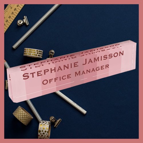 Acrylic Pink Stripe Name and Title Desk Name Plate