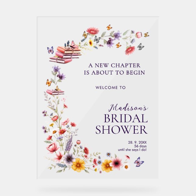  Acrylic Poppy & Lavender Bridal Shower Welcome  Sign (Front)