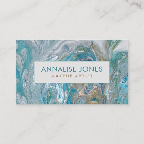 Acrylic pour abstract Emerald coastline Business C Business Card