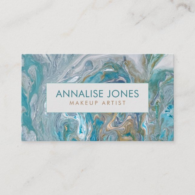 Acrylic pour abstract Emerald coastline Business C Business Card (Front)