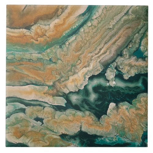 Acrylic pour abstract Emerald coastline Ceramic Tile