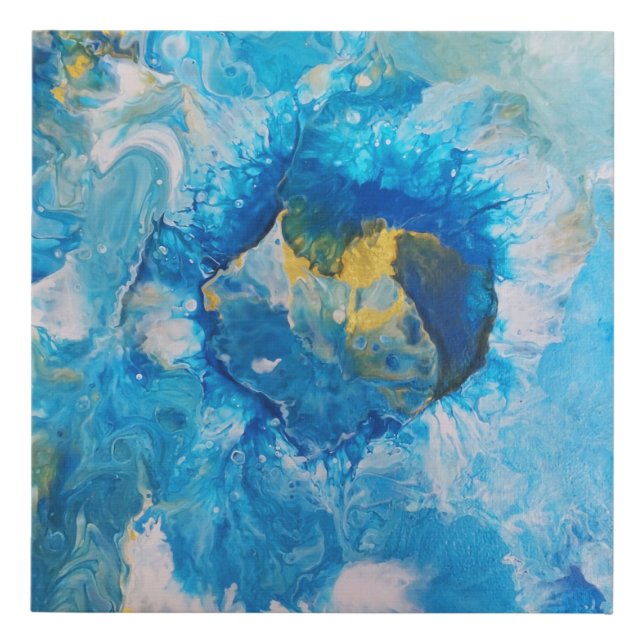 Acrylic pour Abstract painting - Ocean Foam Faux Canvas Print (Front)