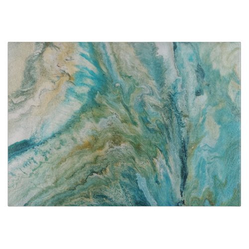 Acrylic pour abstract turquoise coast cutting board