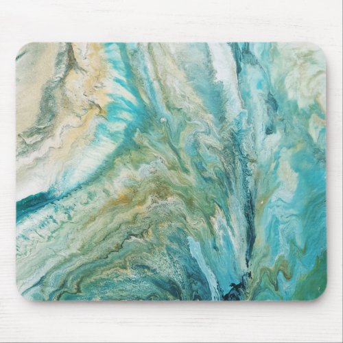 Acrylic pour abstract turquoise coast mouse pad