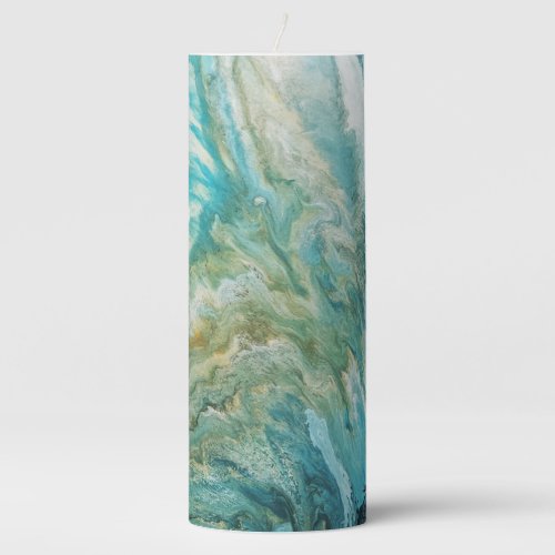 Acrylic pour abstract turquoise coast pillar candle