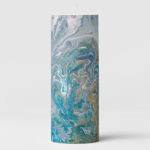 Acrylic pour abstract turquoise coast pillar candle
