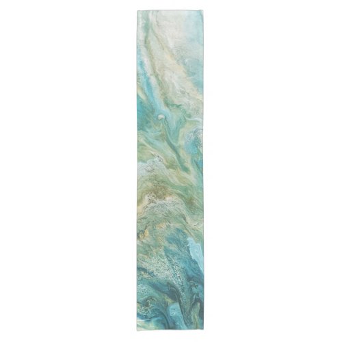 Acrylic pour abstract turquoise coast short table runner