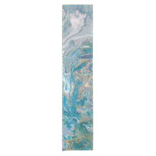 Acrylic pour abstract turquoise coast short table runner
