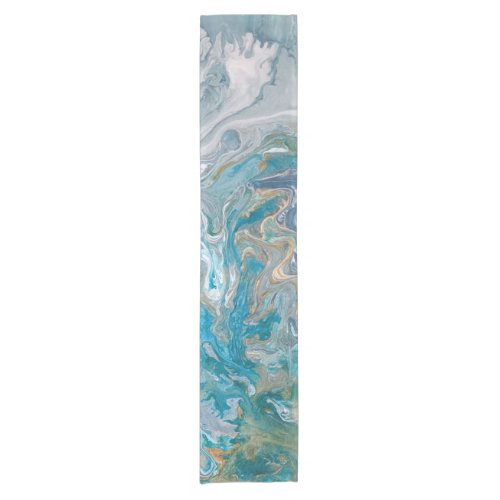 Acrylic pour abstract turquoise coast short table runner
