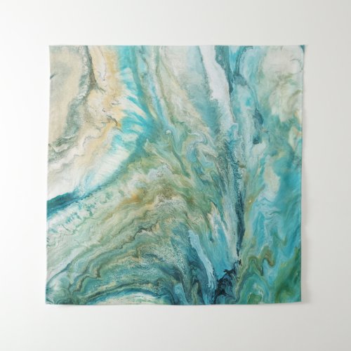 Acrylic pour abstract turquoise coast tapestry