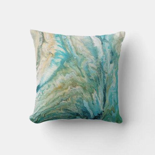 Acrylic pour abstract turquoise coast throw pillow