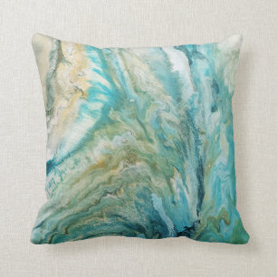 Acrylic pour abstract turquoise coast throw pillow
