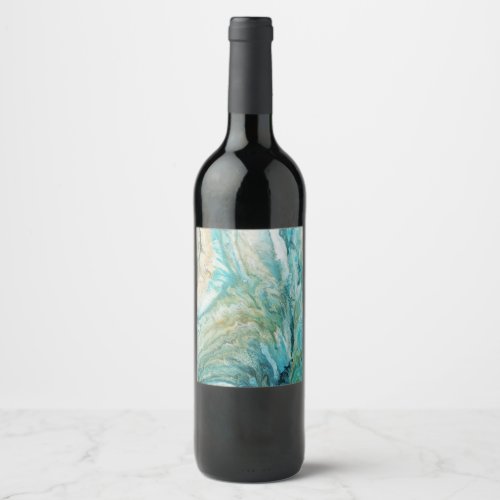 Acrylic pour abstract turquoise coast wine label