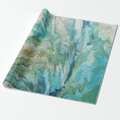 Acrylic pour abstract turquoise coast wrapping paper