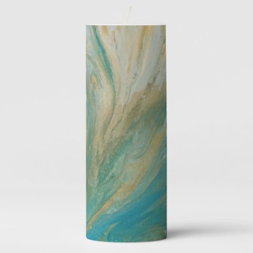 Acrylic pour abstract turquoise coastal pillar candle