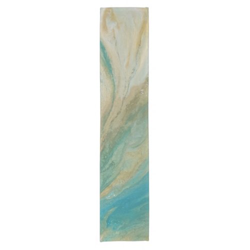 Acrylic pour abstract turquoise coastal short table runner
