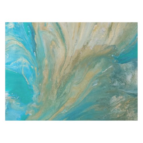Acrylic pour abstract turquoise coastal tablecloth