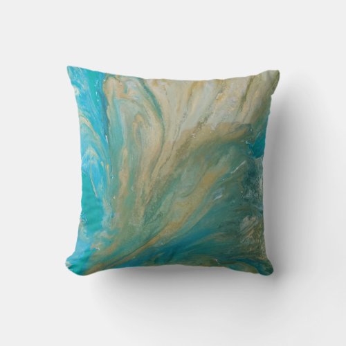 Acrylic pour abstract turquoise coastal throw pillow