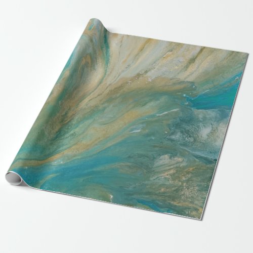Acrylic pour abstract turquoise coastal wrapping paper