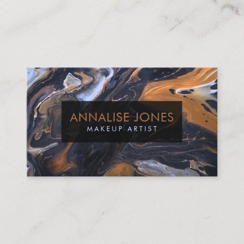 Acrylic pour Black Marble and Bronze Business Card