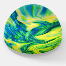 Acrylic Pour, Blue, Green, Yellow /