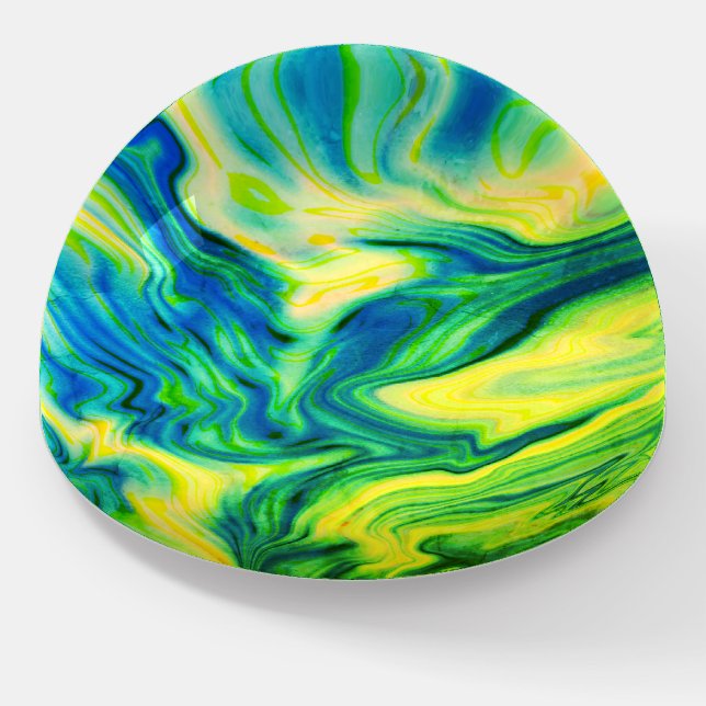 Acrylic Pour, Blue, Green, Yellow /  Paperweight (Angled)