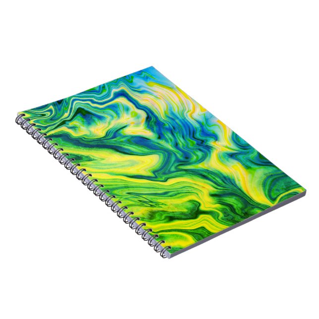 Acrylic Pour, Blue, Green, Yellow / spiral  Notebook (Right Side)
