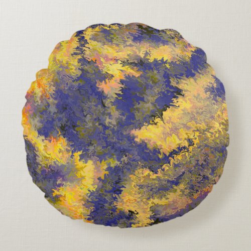 Acrylic Pour Bronze Gold Black Crystals  Round Pillow