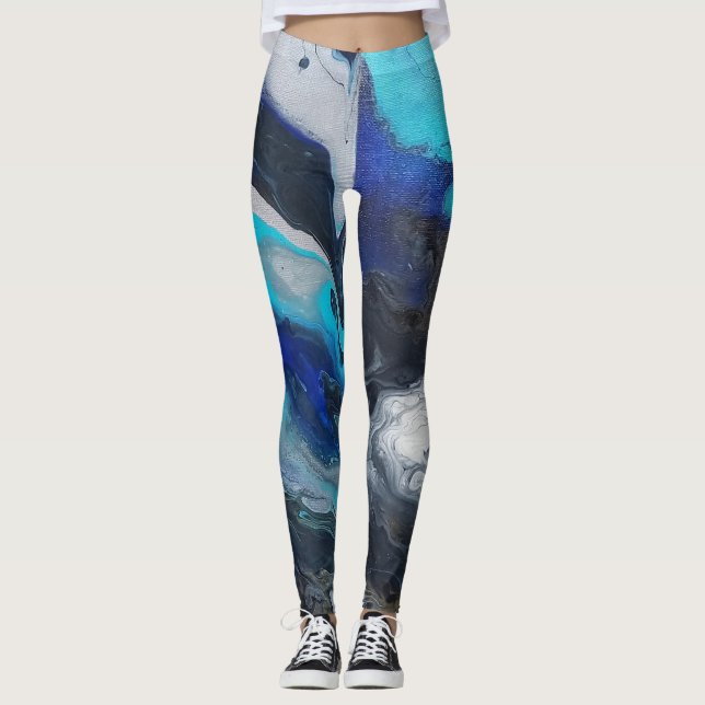 Acrylic pour cool and metallic colors  leggings (Front)