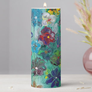 "Acrylic pour floral design" Pillar Candle