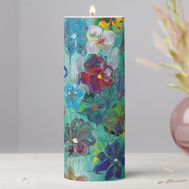 "Acrylic pour floral design"  Pillar Candle (In Situ)