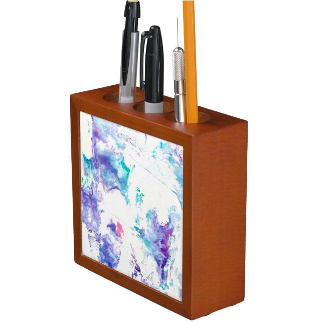 Acrylic pour, marble effect purple and blue- desk organizer (In Situ)