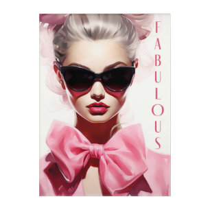 Acrylic Print Fabulous Fashion Model Pink Bow