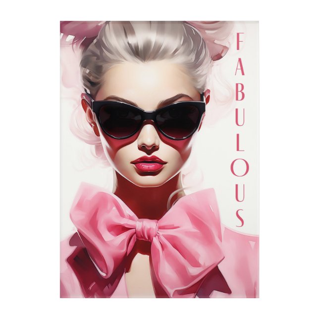 Acrylic Print Fabulous Fashion Model Pink Bow (Front)
