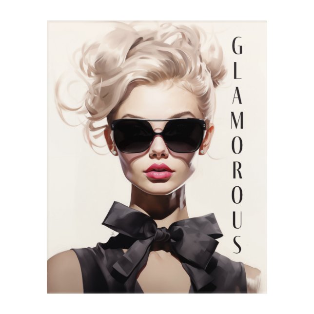 Acrylic Print Glamorous Platinum Model  Black Bow (Front)