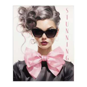 Acrylic Print Stunning Fashion Model Pink Bow