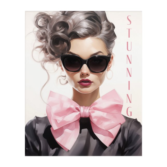 Acrylic Print Stunning Fashion Model Pink Bow (Front)
