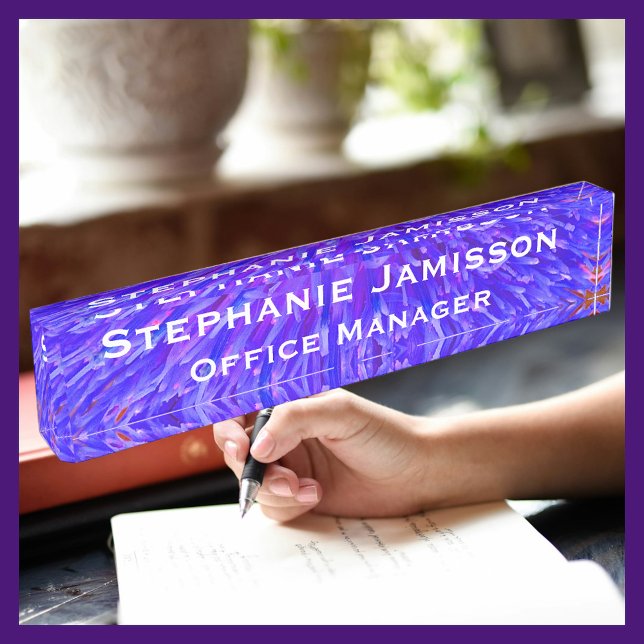 Acrylic Purple  Floral Macro Abstract Name Title  Desk Name Plate (Creator Uploaded)
