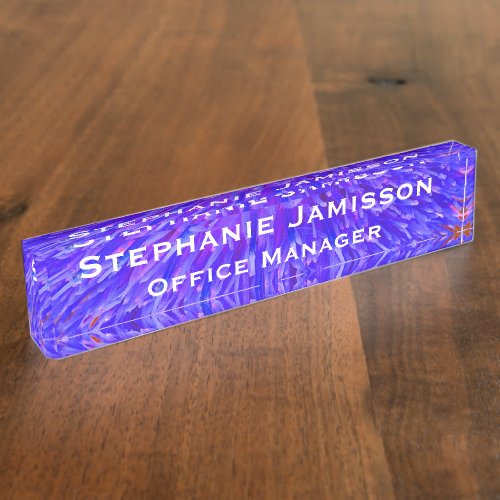 Acrylic Purple  Floral Macro Abstract Name Title  Desk Name Plate