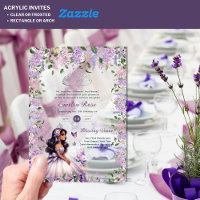 ACRYLIC Purple Silver Quinceañera Floral Wisteria Acrylic Invitations